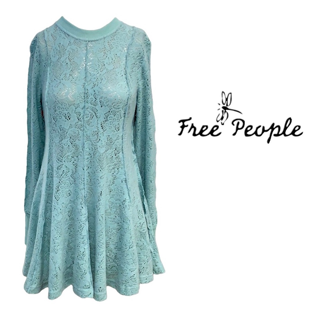 🆕 FREE PEOPLE Coffee In The Morning Teal Knit Peplum Tunic Top or Mini Dress NWT